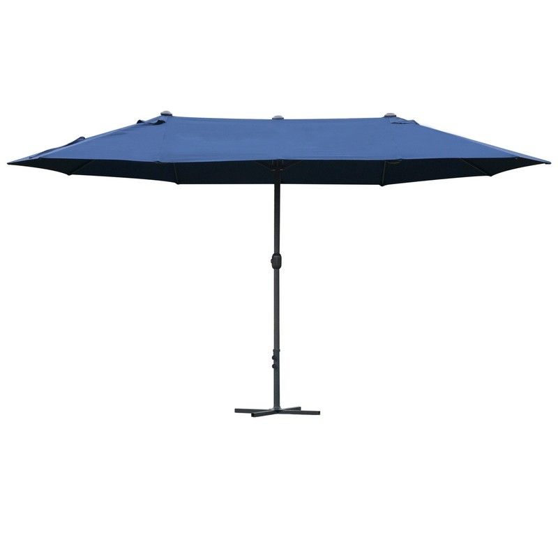 Outsunny Outsunny 4.6M Sun Umbrella Canopy Double-Sided Crank Sun Shade With Cross Base Dark Blue