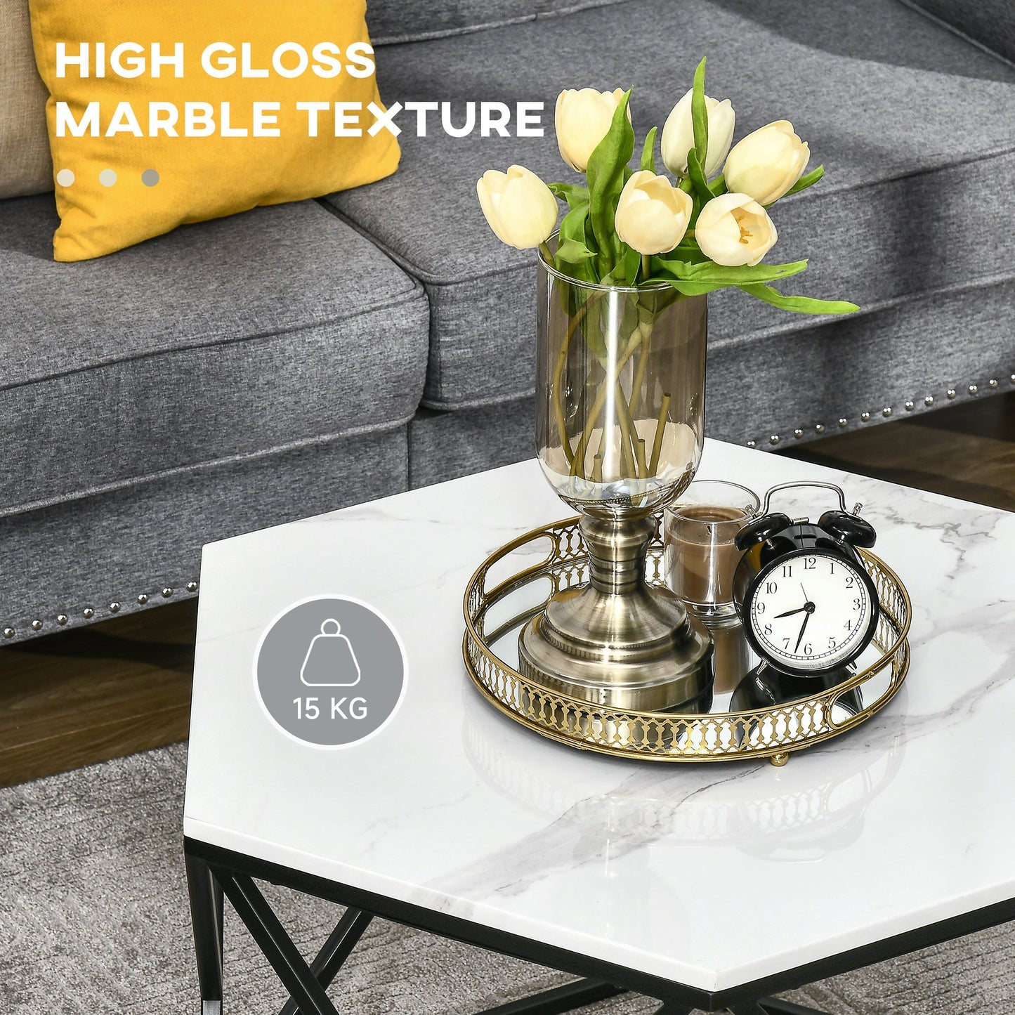 Homcom Coffee Table with High Gloss Marble Effect Table Top