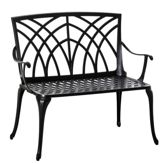 Outsunny Outsunny 2-Seater Cast Aluminium Garden Bench Loveseat Outdoor Furniture Chair w/ Decorative Backrest & Ergonomic Armrest for Patio Terrace Porch