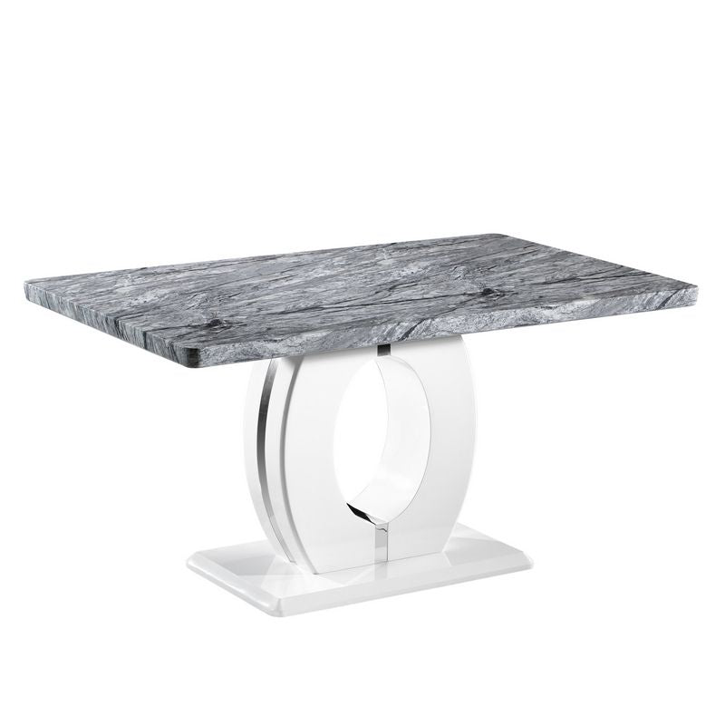 Shankar Contemporary Dining Table White And Grey Marble Effect - 150cm