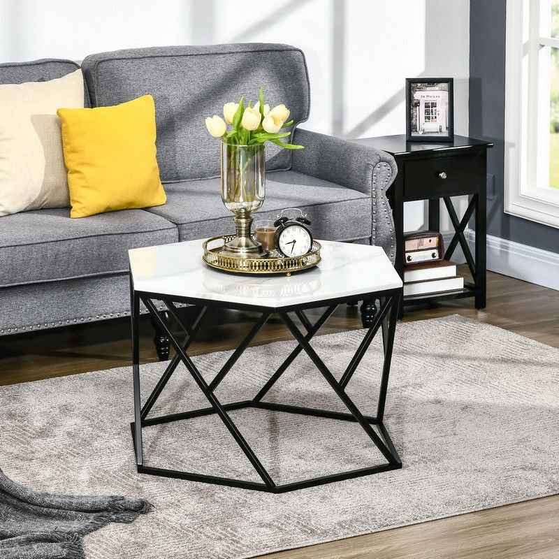 Homcom Homcom Coffee Table with High Gloss Marble Effect Table Top