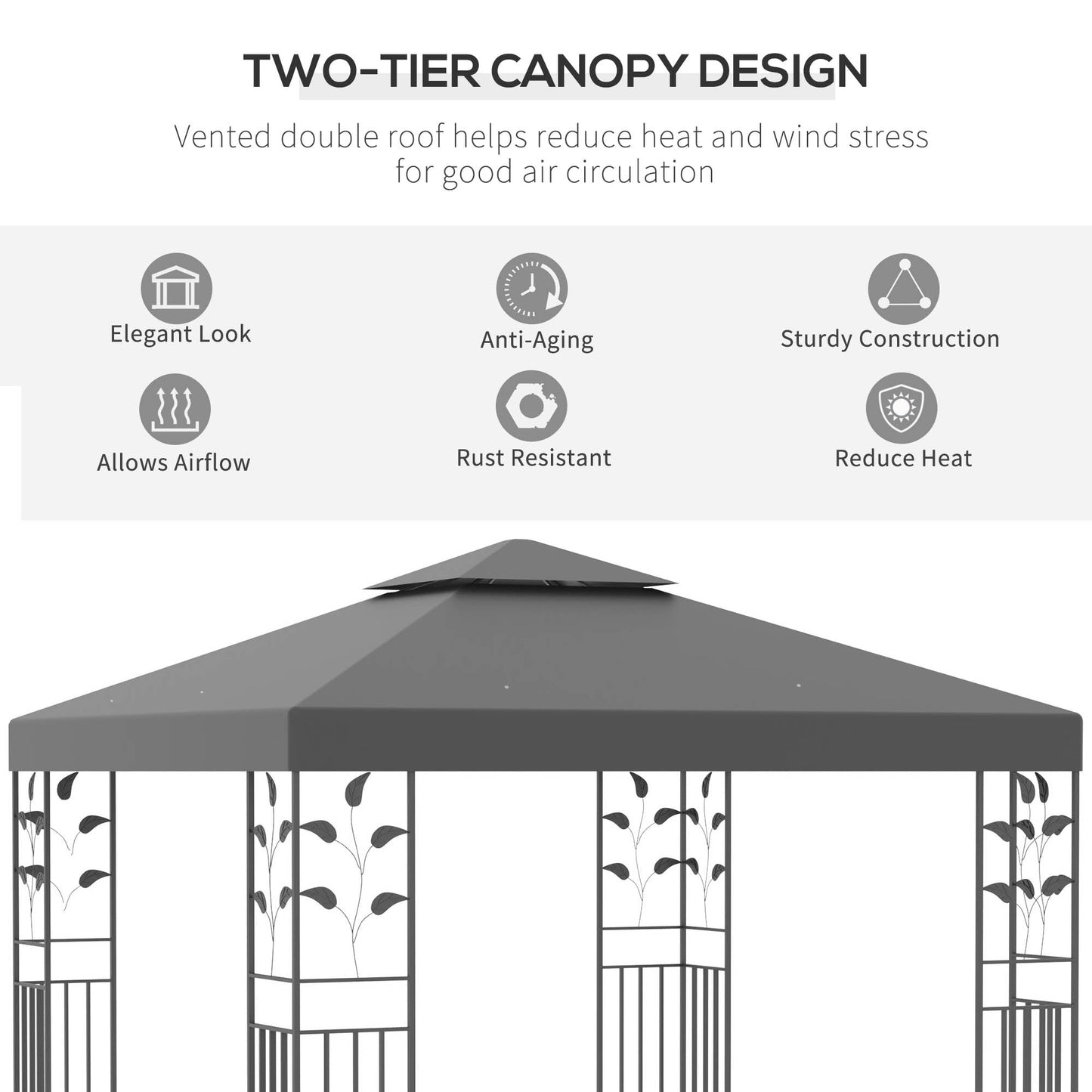 3 x 3m Outdoor Steel Gazebo with 2 Tier Roof