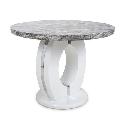 Shankar Contemporary Circular Dining Table White And Grey Marble Effect - 1m