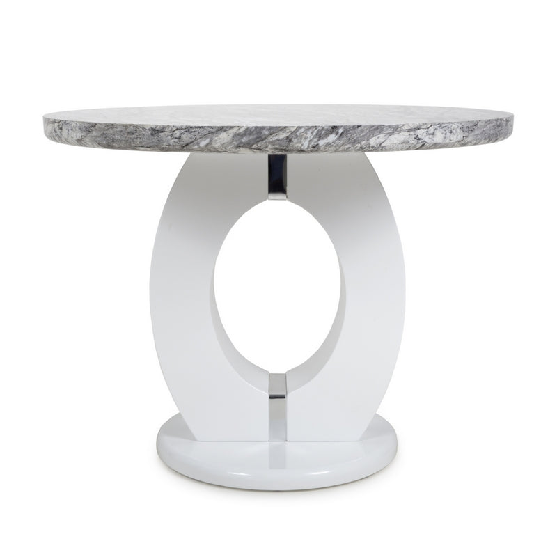 Shankar Contemporary Circular Dining Table White And Grey Marble Effect - 1m