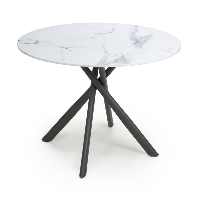 Shankar Contemporary Circular Dining Table Metal & Glass White Marble Effect