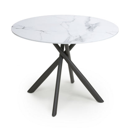 Shankar Contemporary Circular Dining Table Metal & Glass White Marble Effect