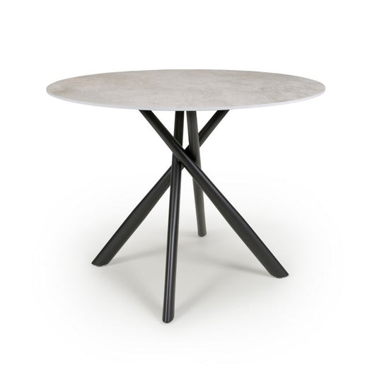 Shankar Contemporary Circular Dining Table Metal & Glass Grey Concrete Effect