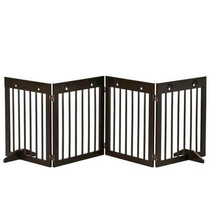 PawHut Pawhut Freestanding Pet Gate 4 Panel Folding Wooden Dog Barrier With Support Feet