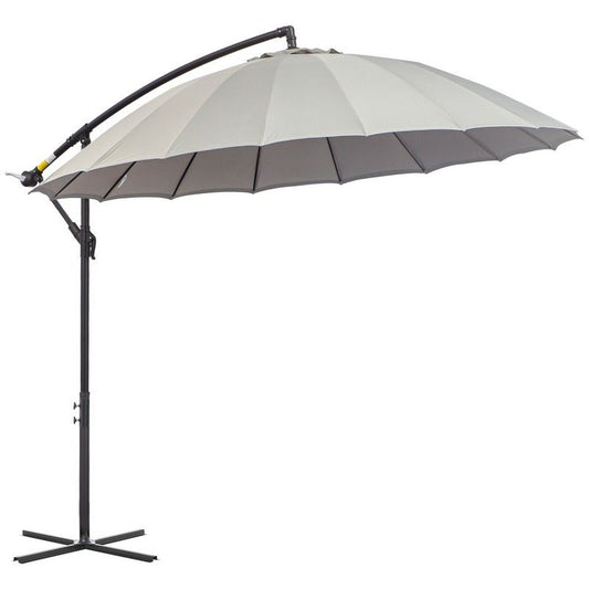 Outsunny Outsunny 3(M) Cantilever Umbrella 18 Ribs & Vents Adjustable Angle For Patio Light Grey