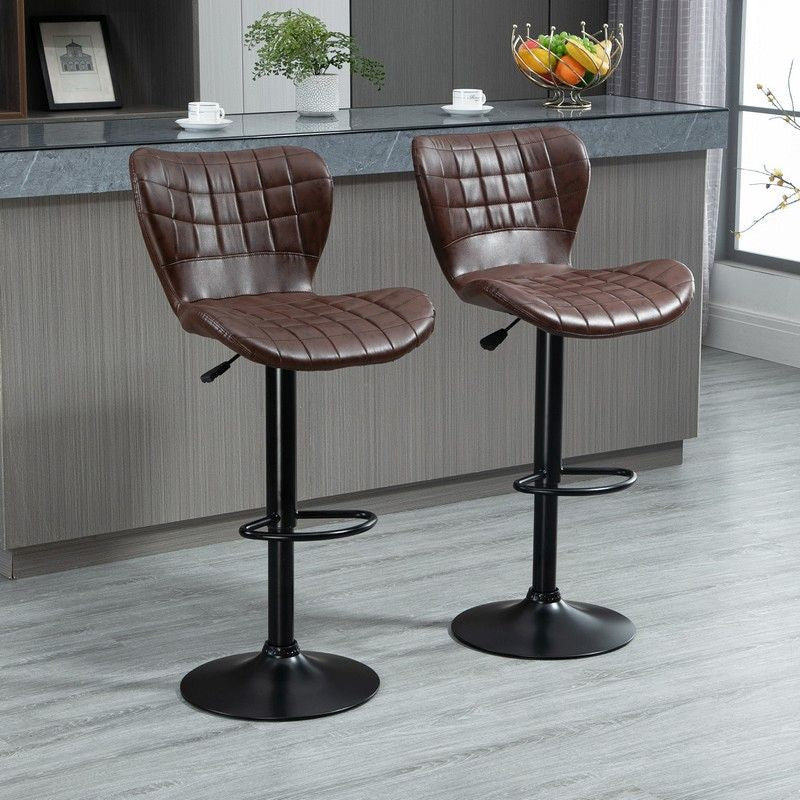 Homcom Homcom Bar Stools Set Of 2 Adjustable Height Swivel Bar Chairs With Footrest Brown