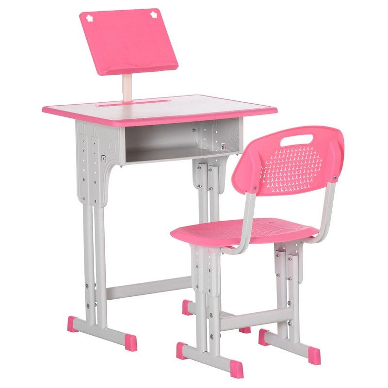 Homcom Homcom Kids Adjustable Desk And Chair Set Book Stand Pen Slot - Pink