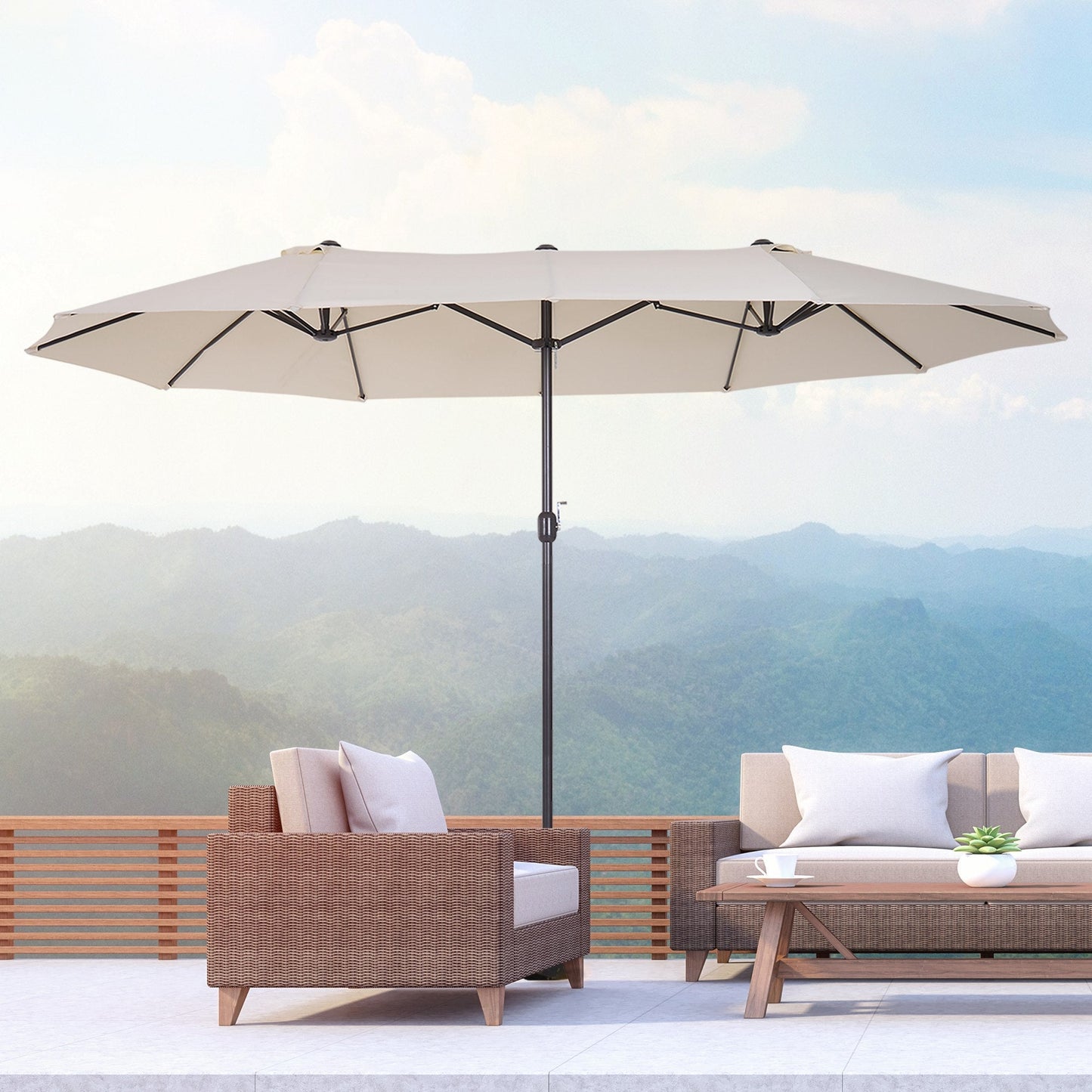 4.6m Double-Sided Patio Parasol Sun Umbrella-Beige