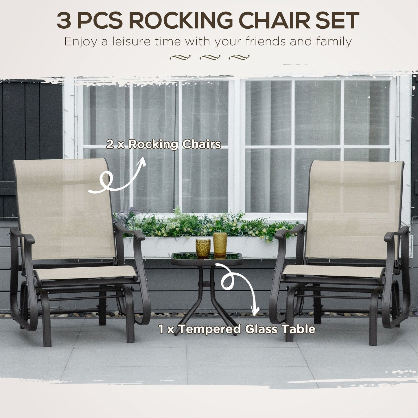 Set of 3 Gliding Chair & Tea Table Set