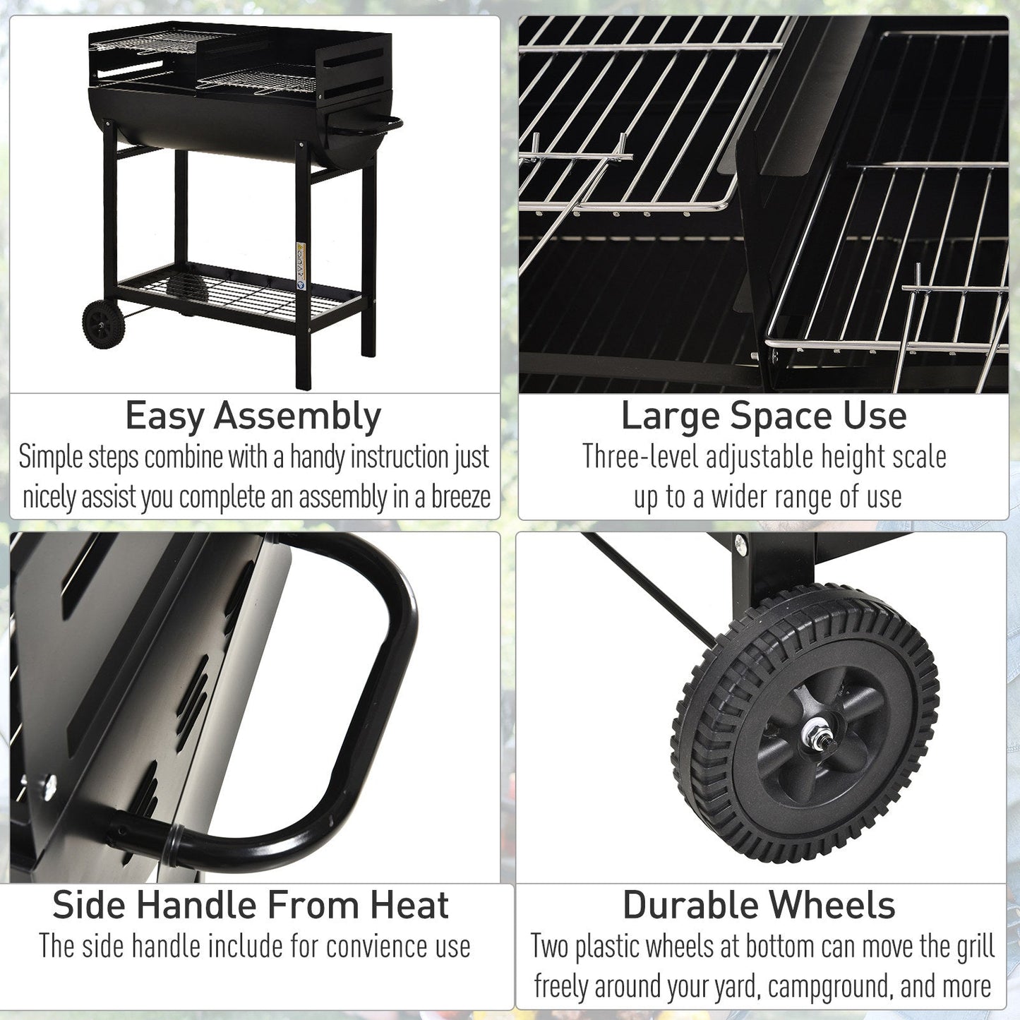 Steel 2-Grill Charcoal BBQ w/ Wheels Black