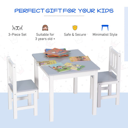 Homcom Kids Three-Piece Table and Chairs Set  Grey & White