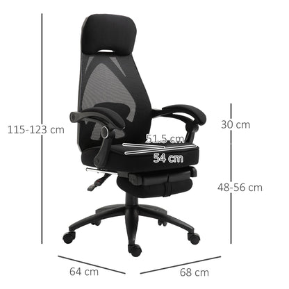 Vinsetto Mesh Office Chair with Footrest for Home Office Lunch Break Recliner High Back Adjustable Height with Headrest