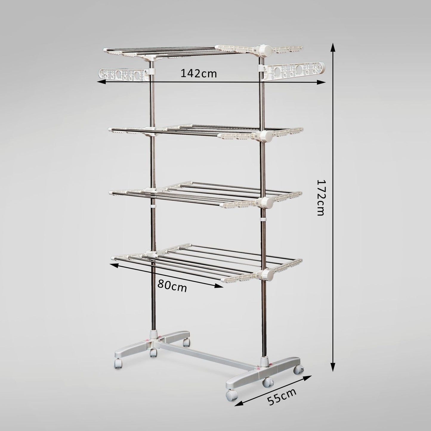 Folding Cloth Rail Adjustable Garment Rack With Wheels 4 Layer