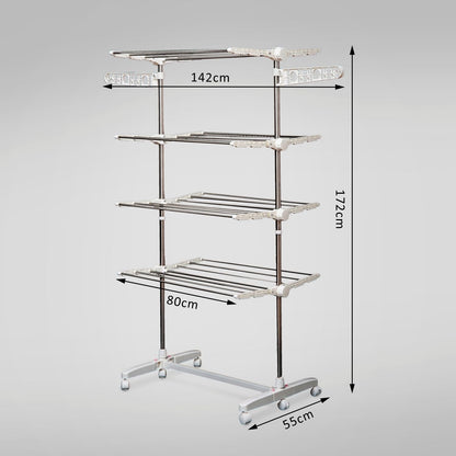 Folding Cloth Rail Adjustable Garment Rack With Wheels 4 Layer