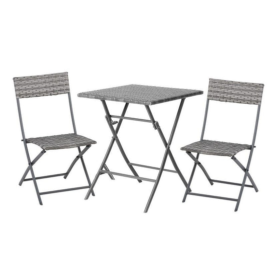 Outsunny Outsunny 2-Seater Chair Bistro Set Garden Patio Table & Chair Black Rattan Furniture Grey