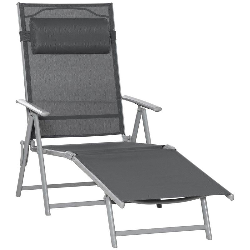 Outsunny Outsunny Steel Fabric Sun Lounger Outdoor Folding Chaise Lounge Chair Recliner With Portable Design & 7 Adjustable Backrest Positions - Dark Grey