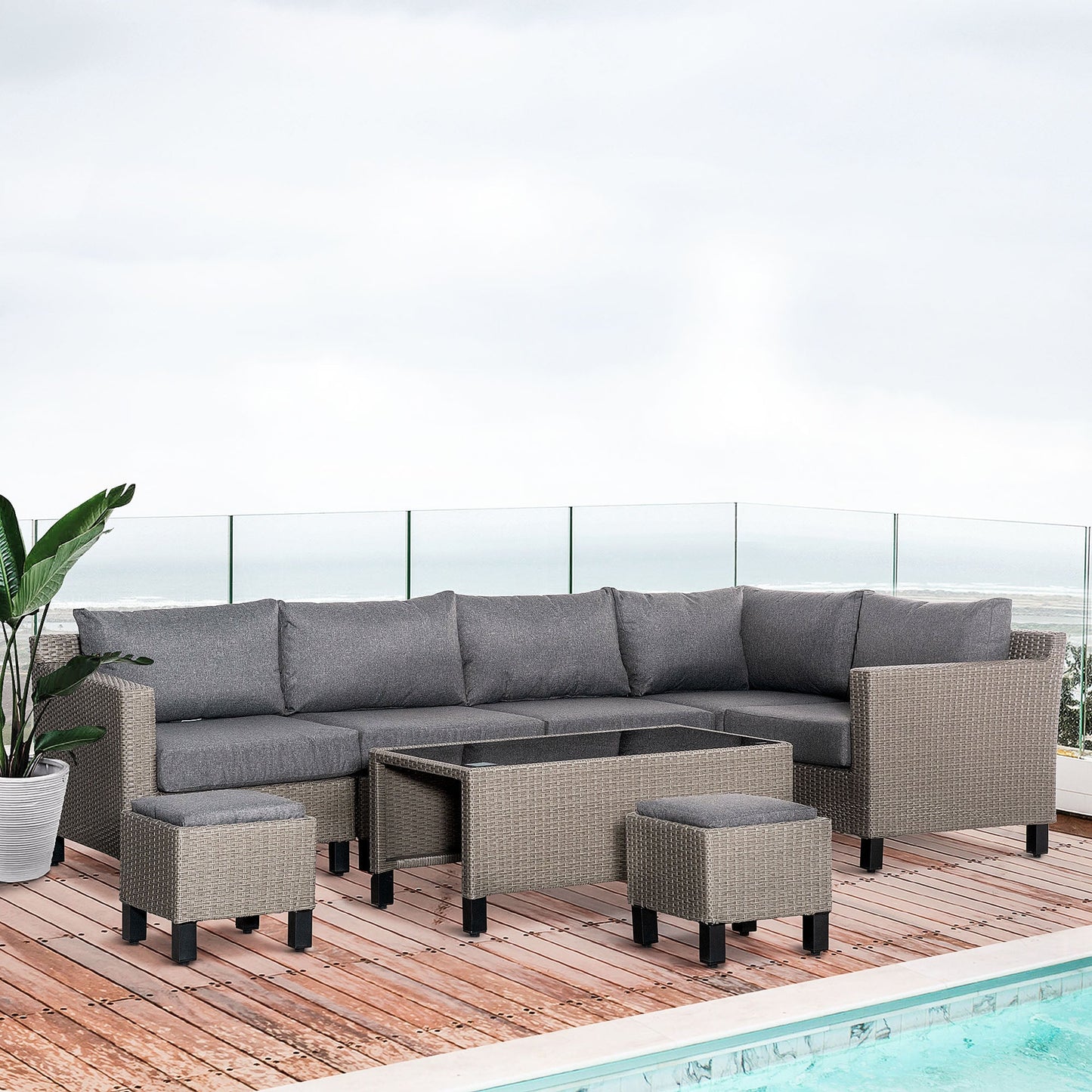 Outsunny 8 Pcs Outdoor Pe Rattan Sofa Set