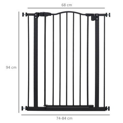 PawHut 74-84cm Adjustable Metal Pet Gate Safety Barrier w/ Auto-Close Door Black