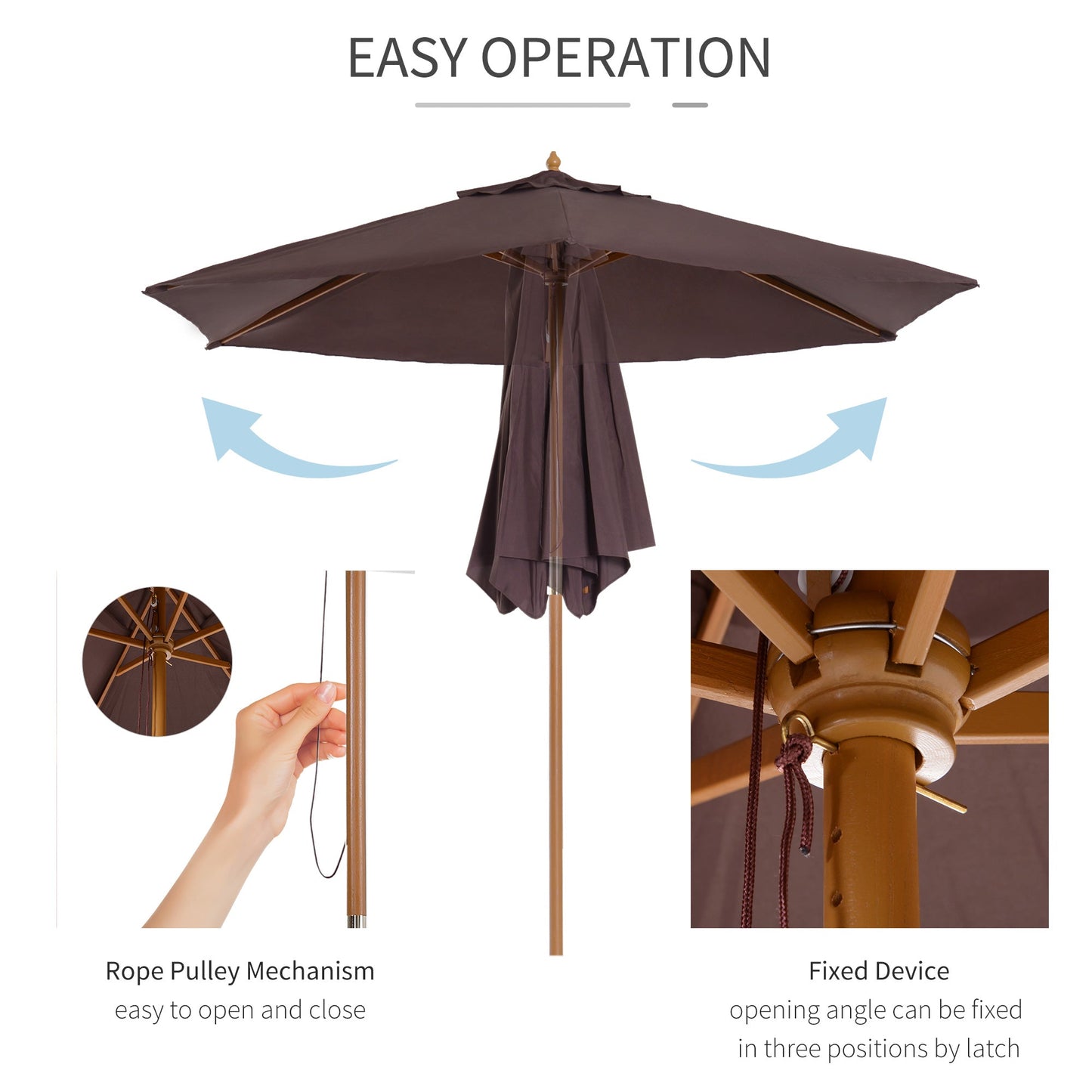 2.5 m Wooden Parasol Sun Shade-Coffee