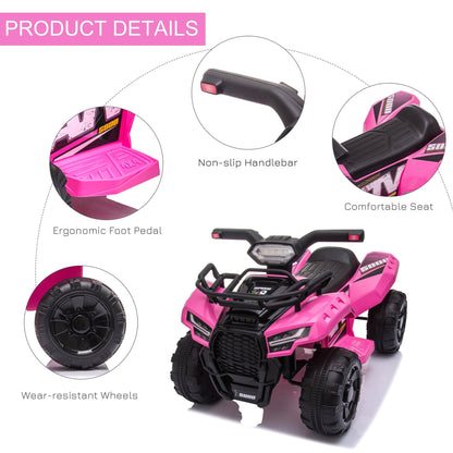 6V Kids Electric Ride on Car Toddlers Quad Bike ATV Toy With Music for 18-36 months Pink