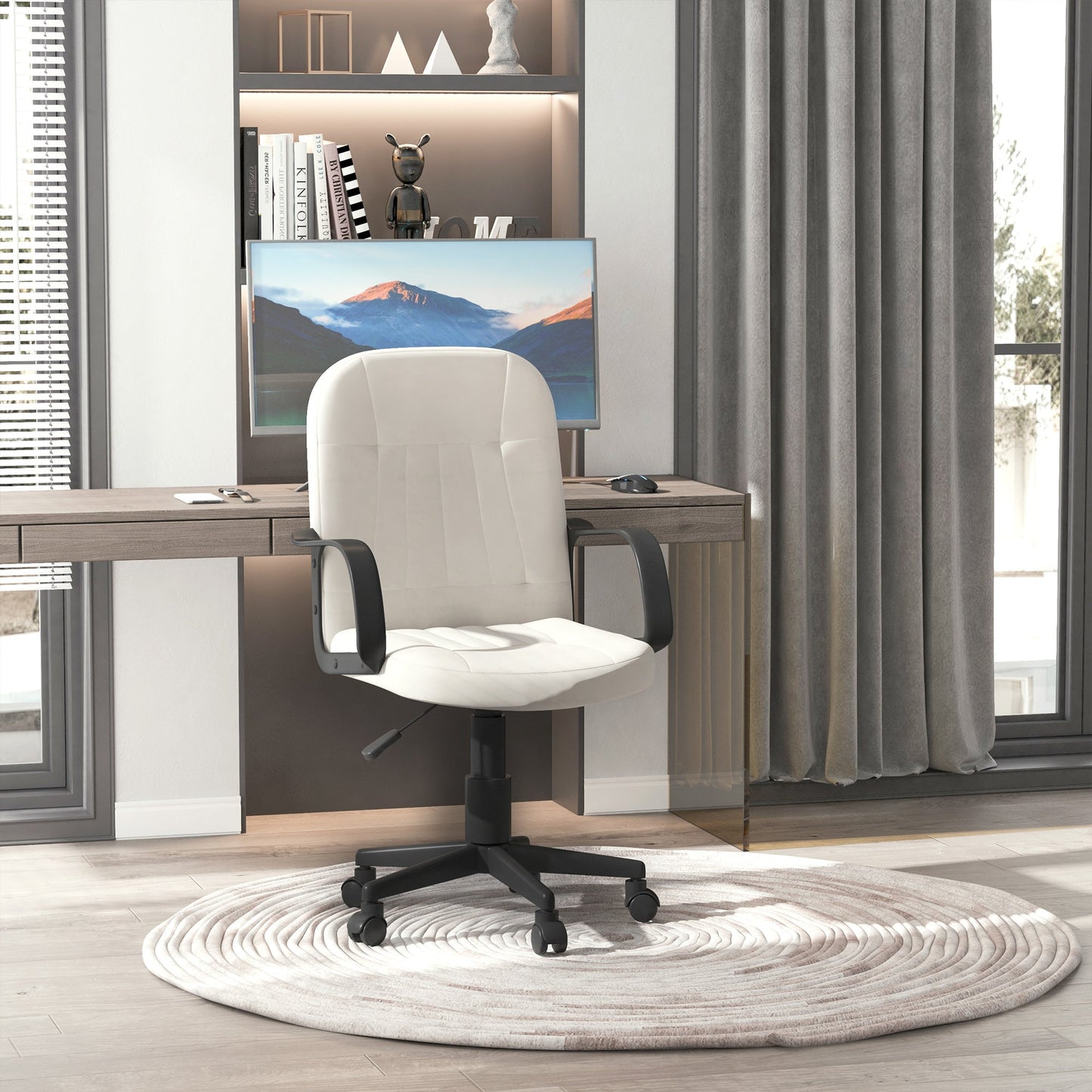 PU Leather Swivel Home Office Chair Cream