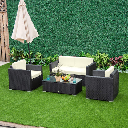 4 Seater Rattan Sofa Set Garden Rattan Furniture Wicker Steel Chair Seat Furniture Patio Rattan Garden Sofa Black