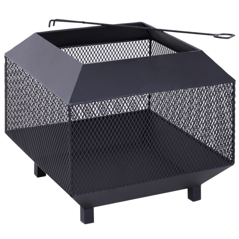 Outsunny Outsunny Metal Square Fire Pit Outdoor Mesh Firepit Brazier W/ Lid