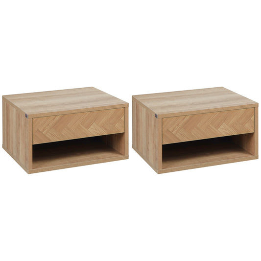 Homcom Set of Two Floating Bedside Tables - Wood-Effect