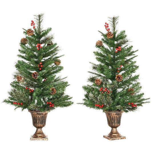 Homcom 2x 3ft Berries & Cones Christmas Tree Artificial - Ornament 110 Tips