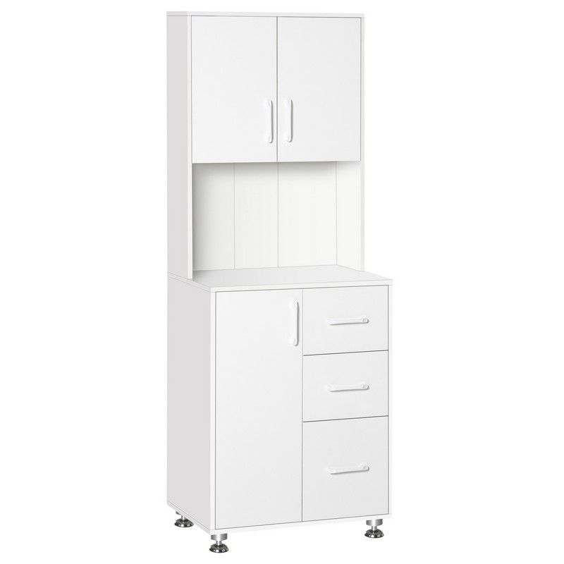 Homcom Homcom Modern Kitchen Cupboard With Storage Cabinets 3 Drawers And Open Countertop For Living Room White