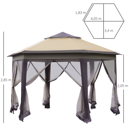 Hexagon Patio Gazebo Pop Up Gazebo Outdoor Double Roof Instant Shelter with Netting