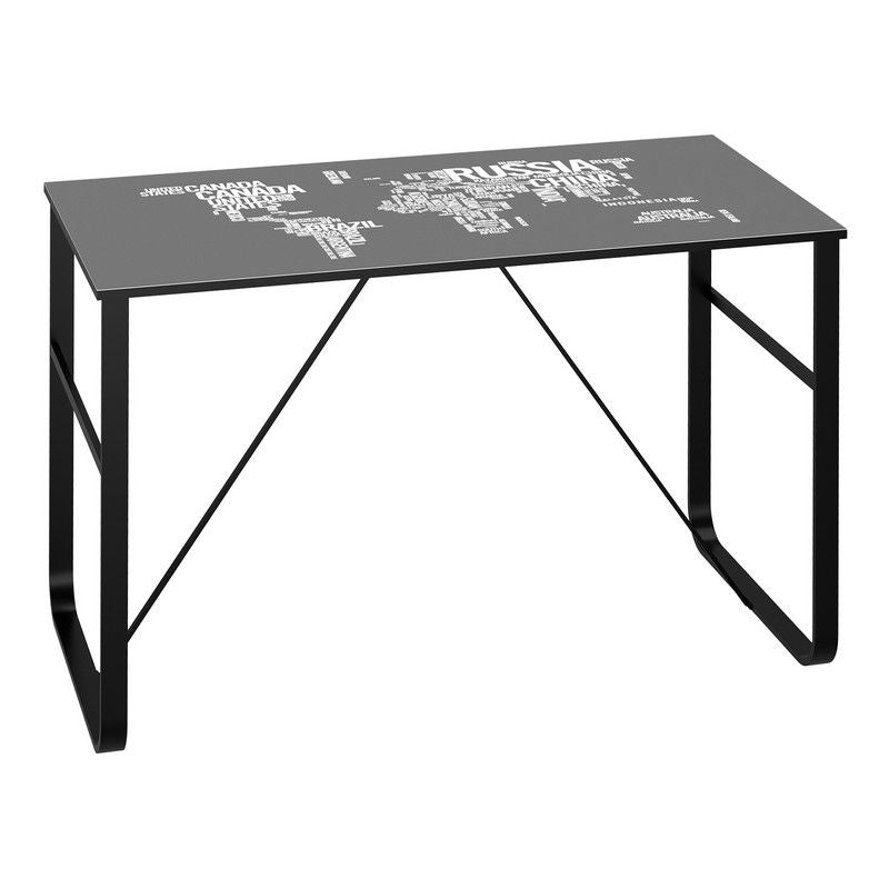 Tempered Glass Top Writing Desk With World Map Printing