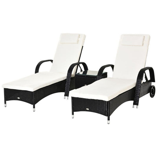 Outsunny Outsunny 2 Seater Rattan Sun Lounger Set With Side Table Black