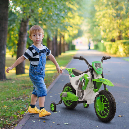 Homcom 12V Kids Electric Motorcycle Ride-On With Training Wheels For Ages 3-5 Years - Green