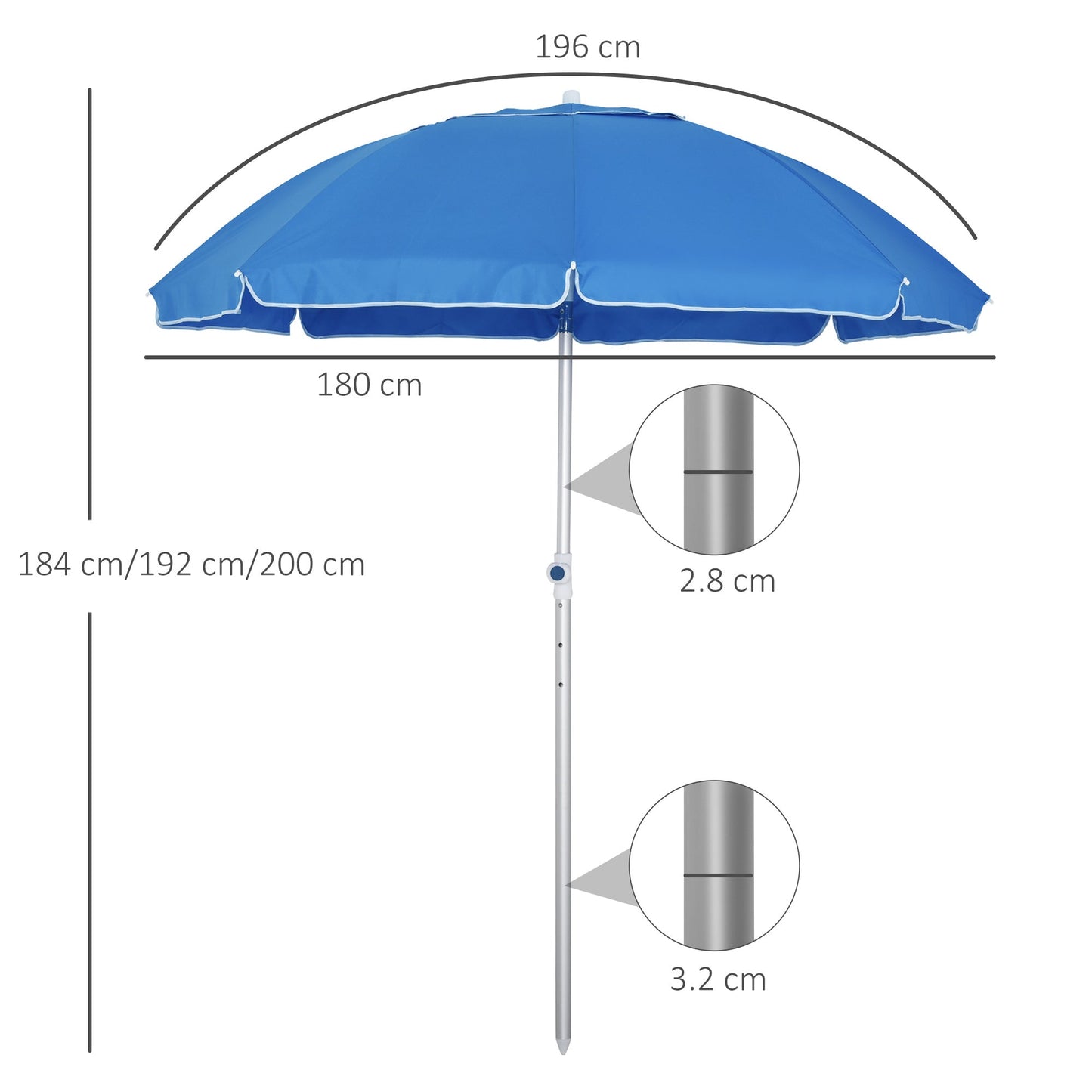 2m Arced Beach Umbrella