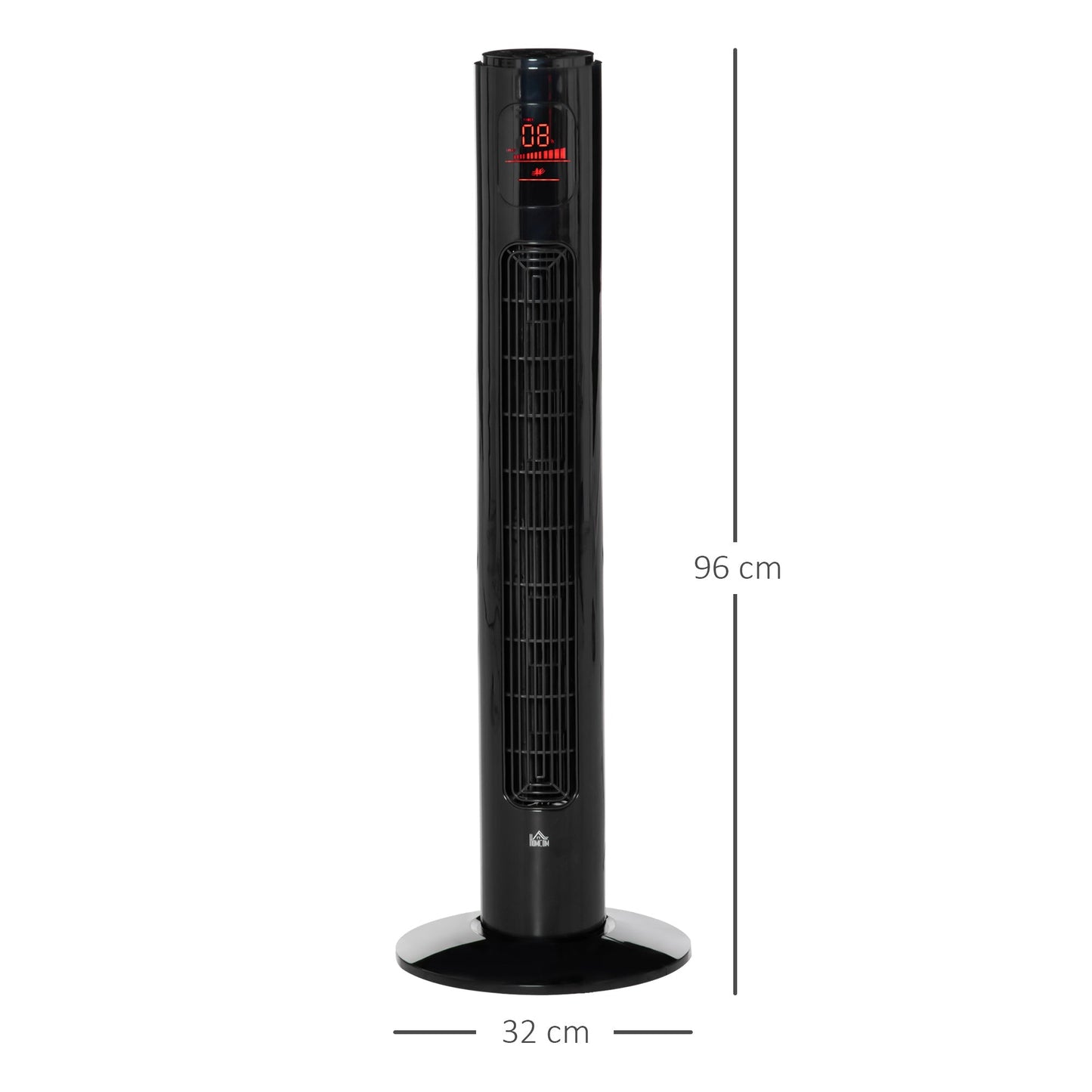 12" Oscillating Three Speed Tower Fan With Timer Black