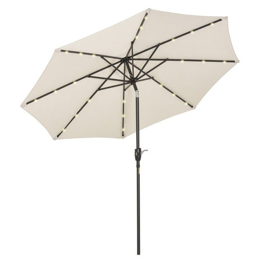 Outsunny Outsunny Garden Parasol Outdoor Tilt Sun Umbrella Patio 24 Led Light Hand Crank Off-White