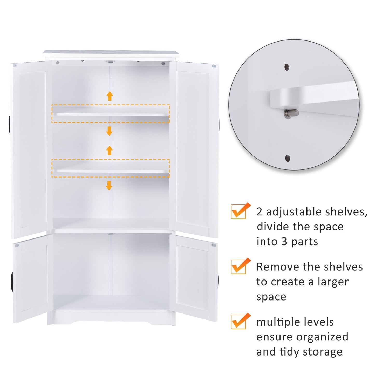 Accent Floor Storage Cabinet Kitchen Cupboard with Adjustable Shelves and 2 Lower Doors