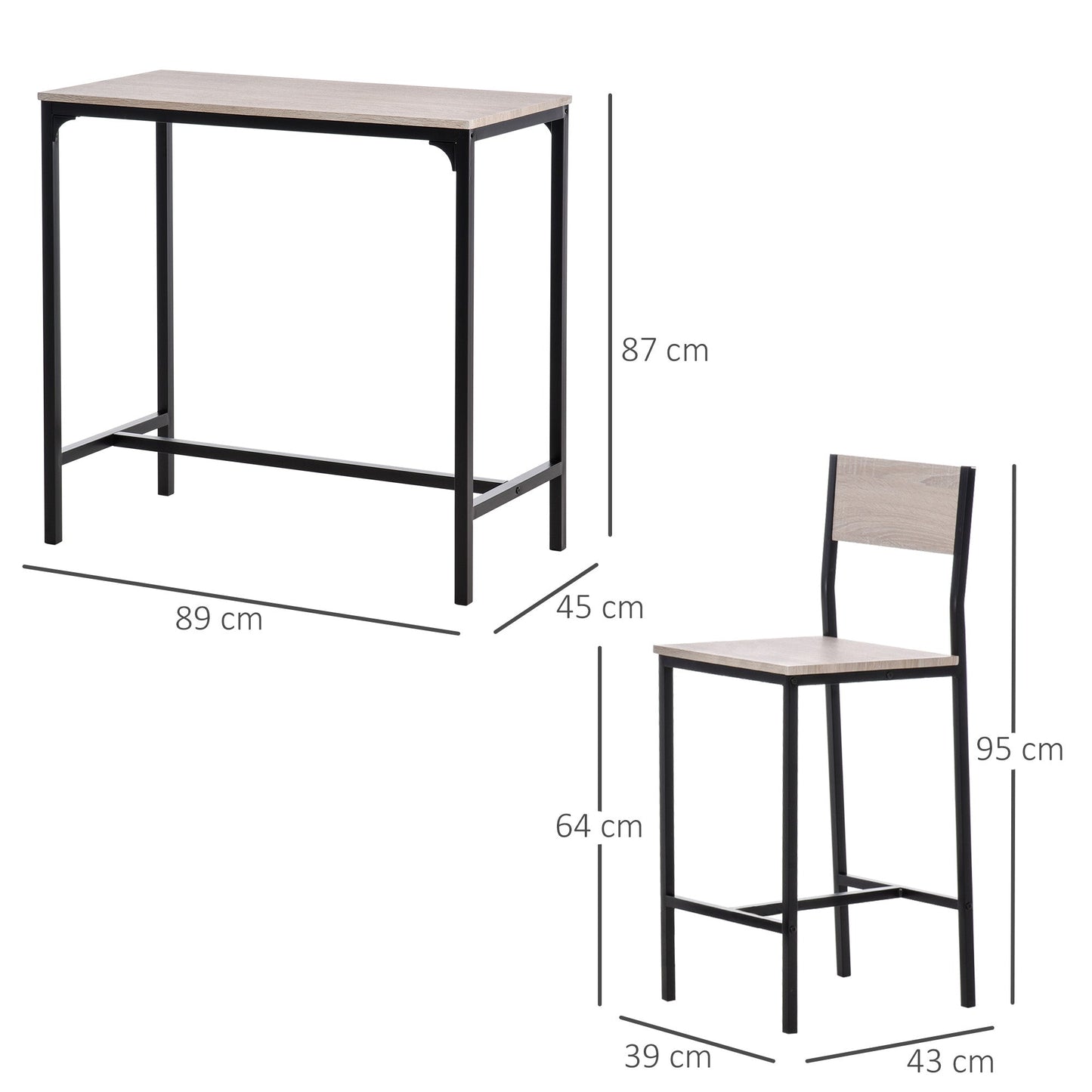 Homcom Metal Frame Medium-density fibreboard Top Table & Bar Stool Set Black