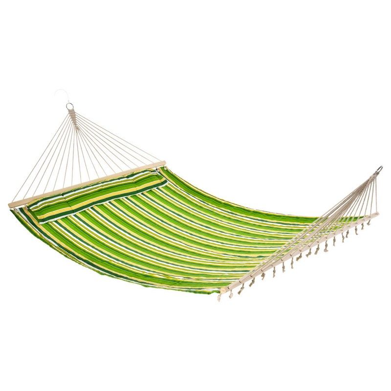 Outsunny Outsunny Double Cotton Hammock Camping Swing Outdoor Garden Beach Stripe Hanging Bed With Pillow 188L X 140W (cm) Green