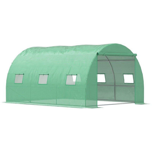 Outsunny Outsunny Walk-In Tunnel Greenhouse With Pe Cover Zipper Door & Roll Up Window Green