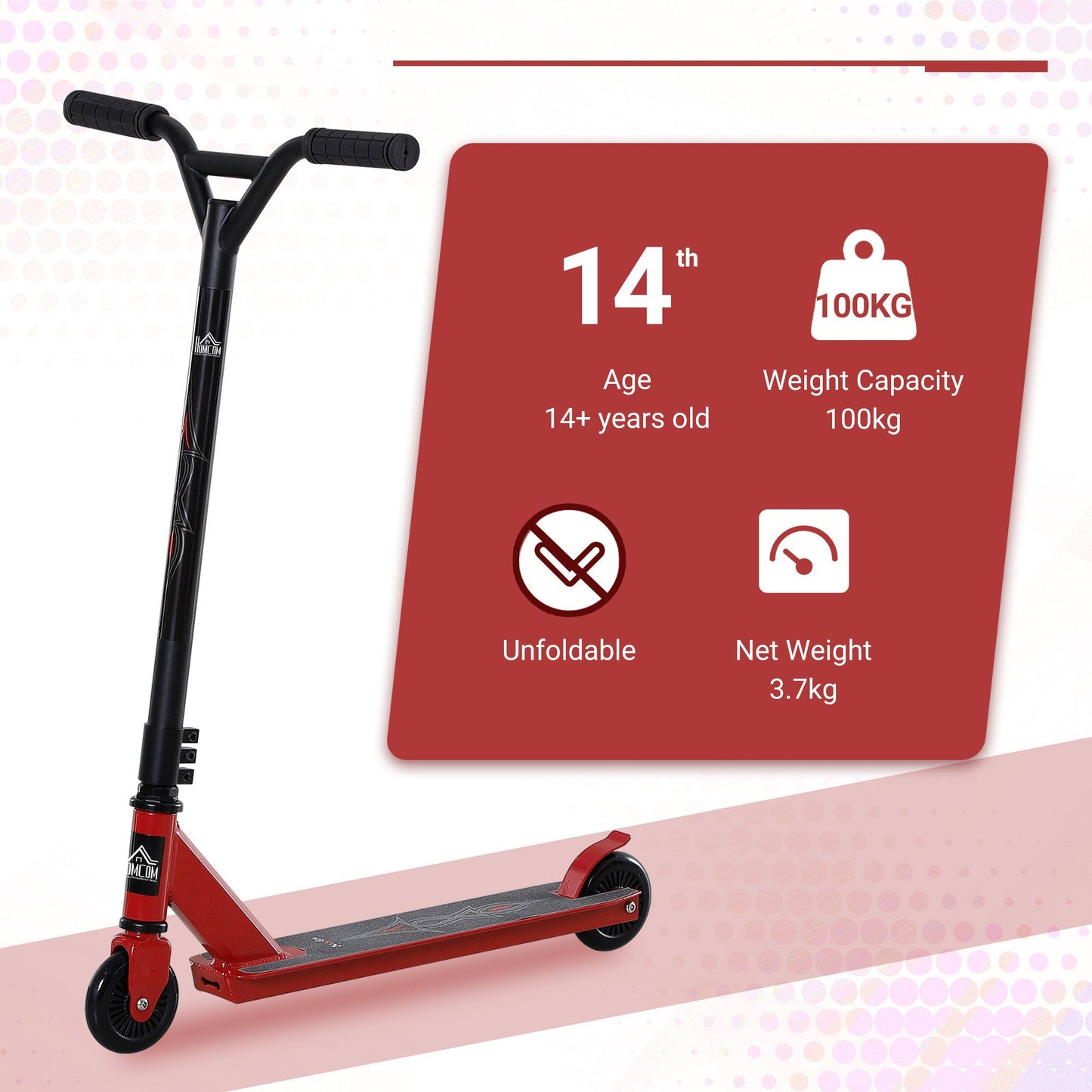 Teens Lightweight Steel Stunt Scooter Red