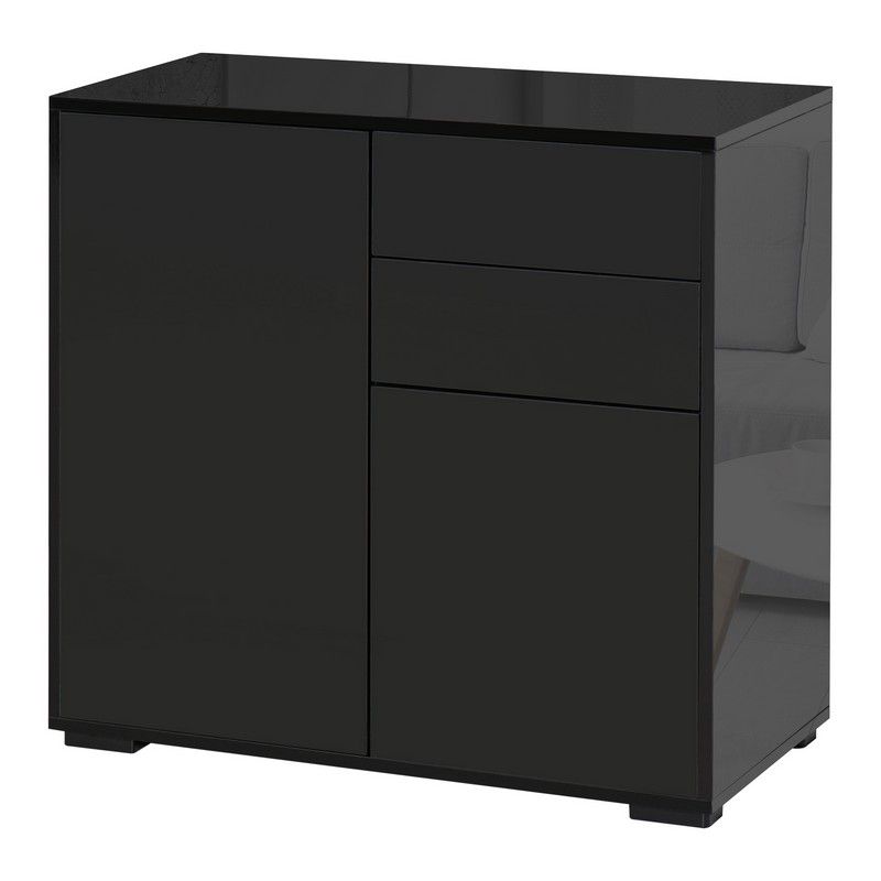 Homcom Homcom High Gloss Frame Sideboard Side Cabinet Push-Open Design With 2 Drawer For Living Room Bedroom Black