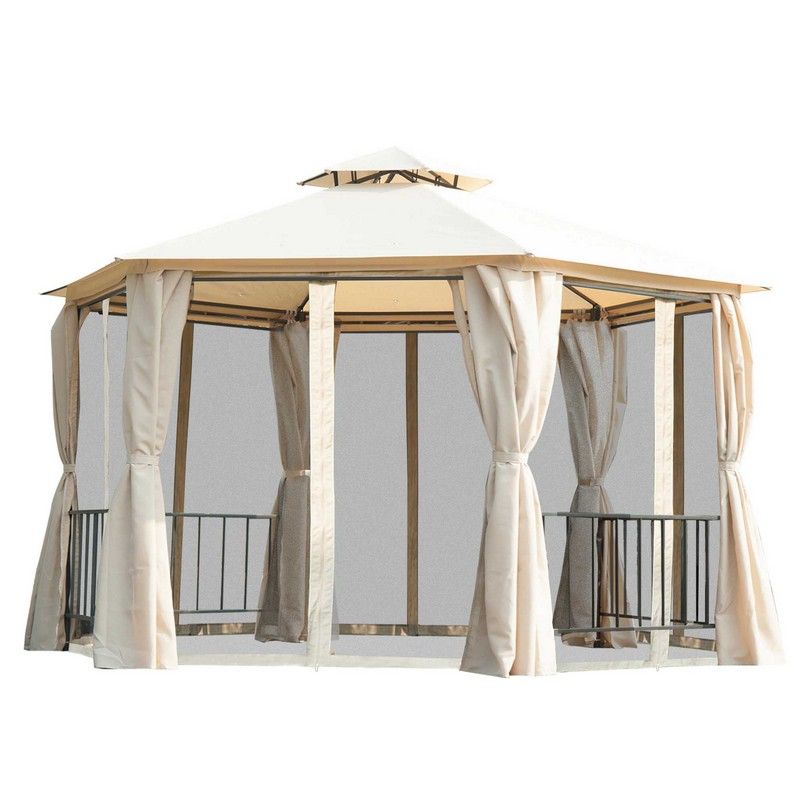 Outsunny Outsunny 3 X 3M Hexagon Gazebo Patio Canopy Party Tent Outdoor Garden Shelter With 2 Tier Roof & Side Panel - Beige