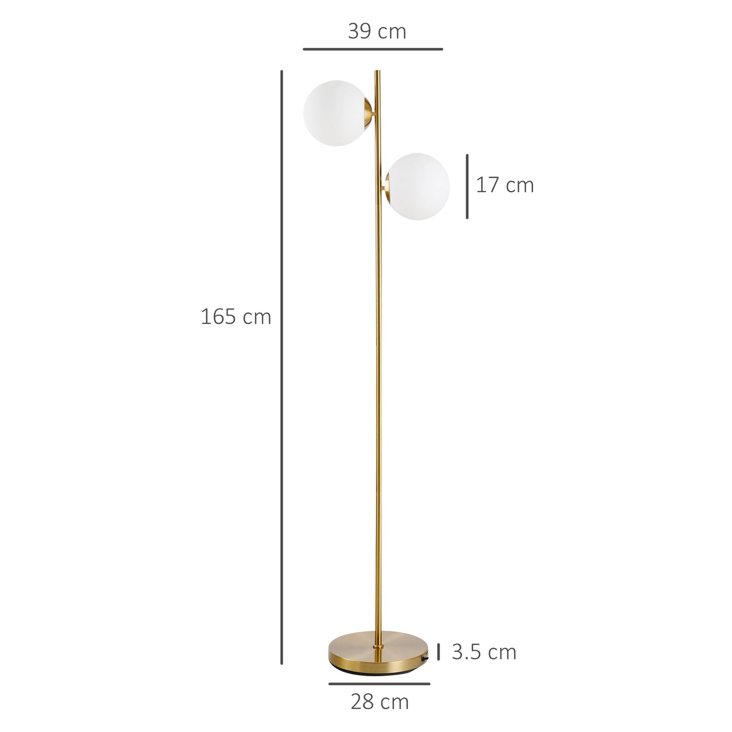 Steel Duo Glass Sphere Floor Lamp Gold