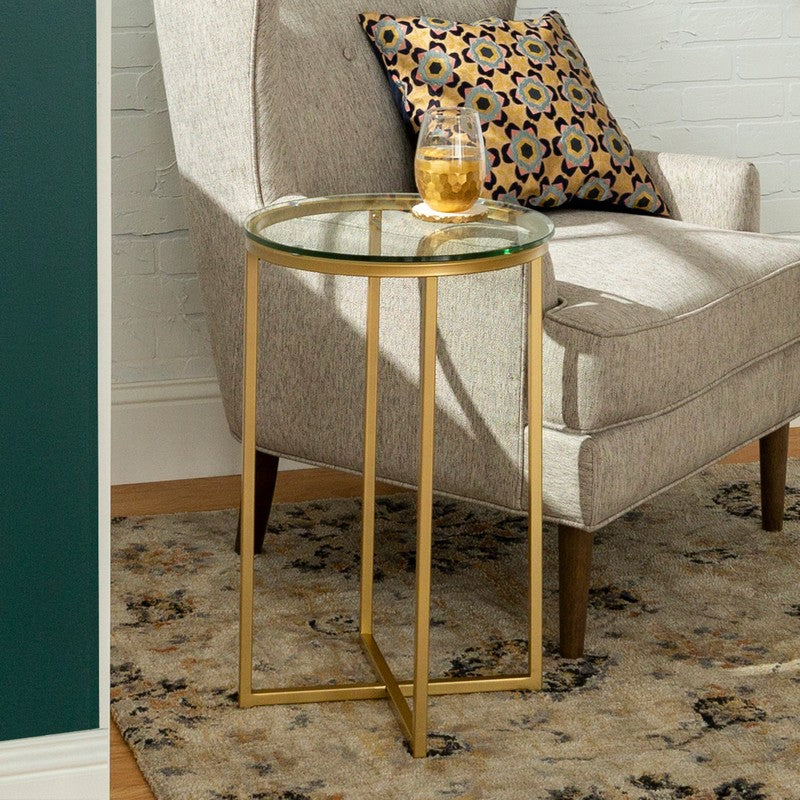 Deco Circular Side Table Metal & Glass Gold